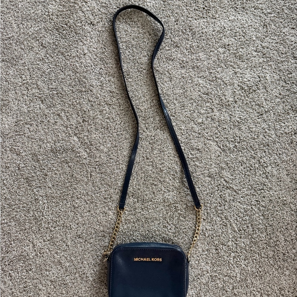 Michael Kors Navy Crossbody Bag with Gold Accents